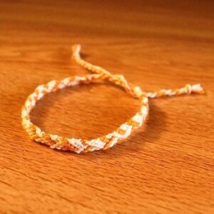 Handmade Woven Friendship Bracelet OS Orange White Unisex Cotton Chevron